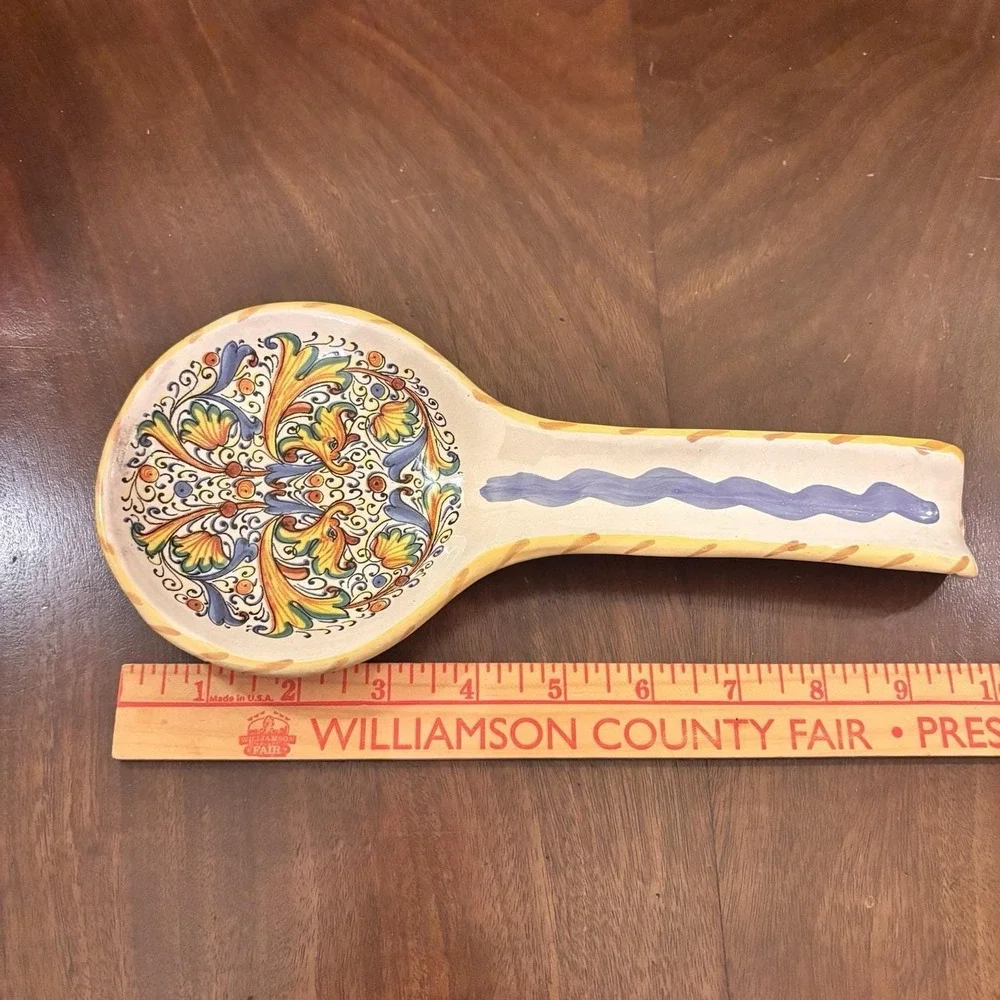Vintage Meridiana Ceramiche Italy Hand Painted Ceramic Spoon Rest 10.5